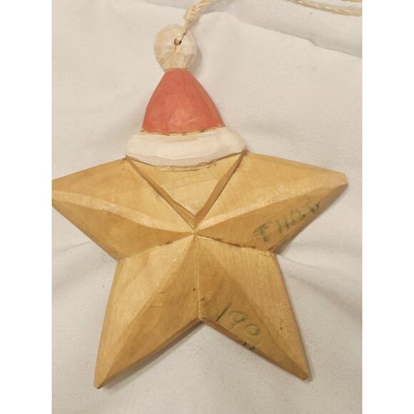 Vintage Midwest Cannon Falls Carved Wooden Face Santa Star Ornament B48 - Picture 2 of 4